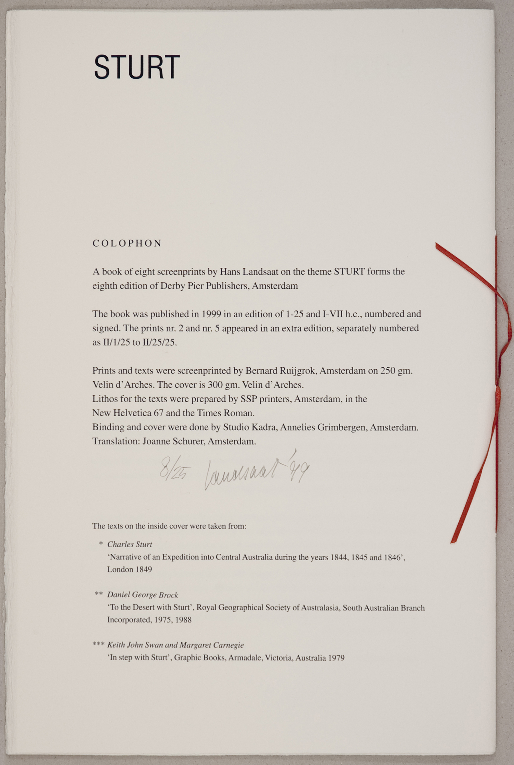 Sturt, Colophon